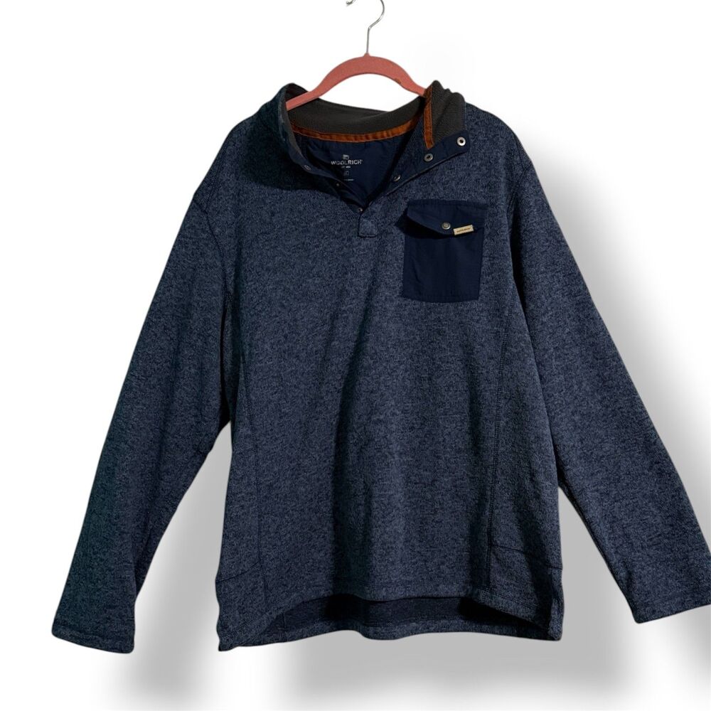 Woolrich Men's XL Snap Neck Fleece Pullover Heathered Blue Outdoor Sweater